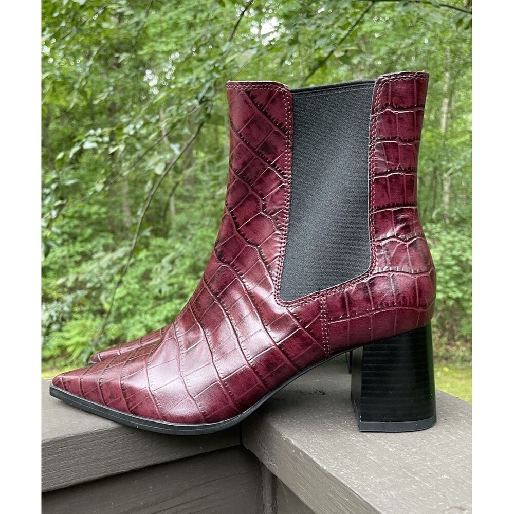 Mob Wife Burgundy Croc Leather Chelsea Boots M&S Insolia Block Heel Size 6